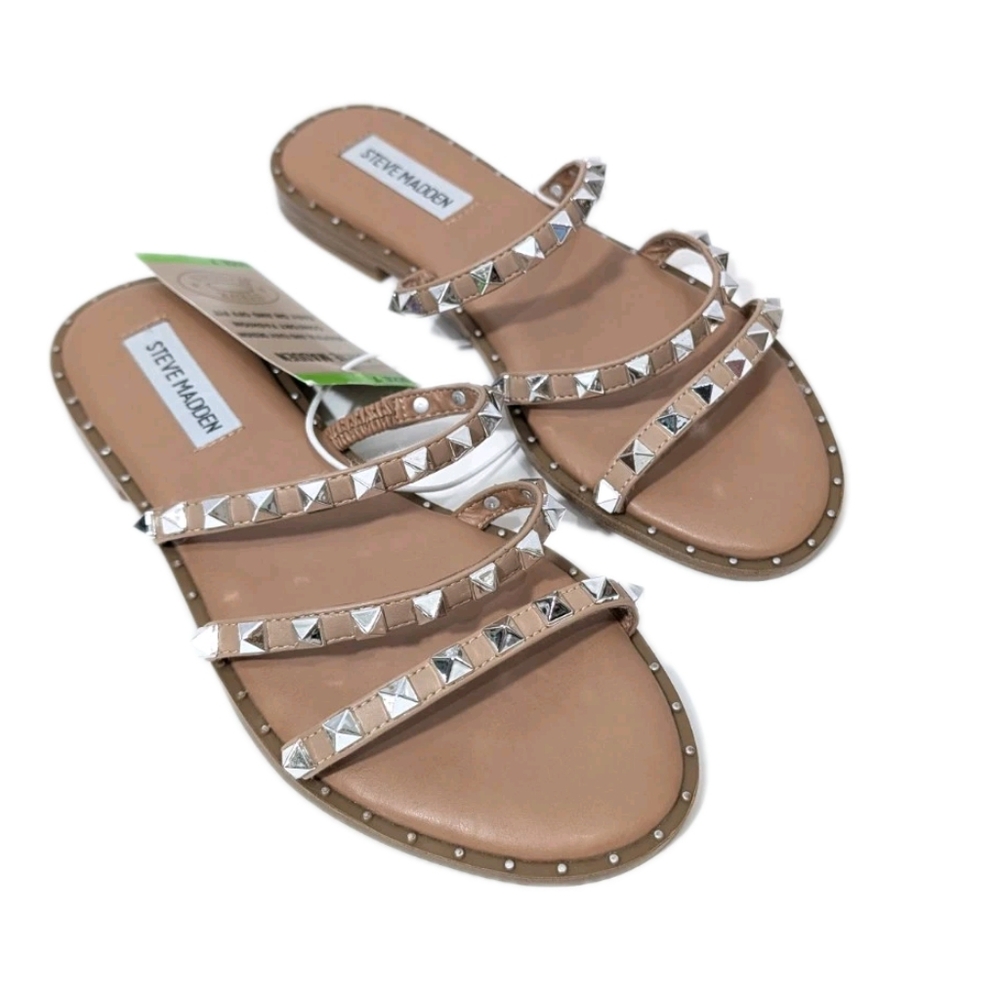 Steve Madden Lodell Slides New sz 7 Women Faux Leather Sandals Studded Flat